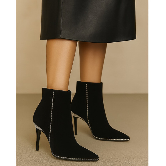 Jimmy Choo 7 Brecken 100 Crystal Embellished Suede Ankle Boots Crystal Black 37 - Picture 4 of 13